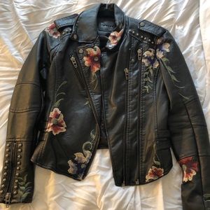 Embroidery studded leather jacket